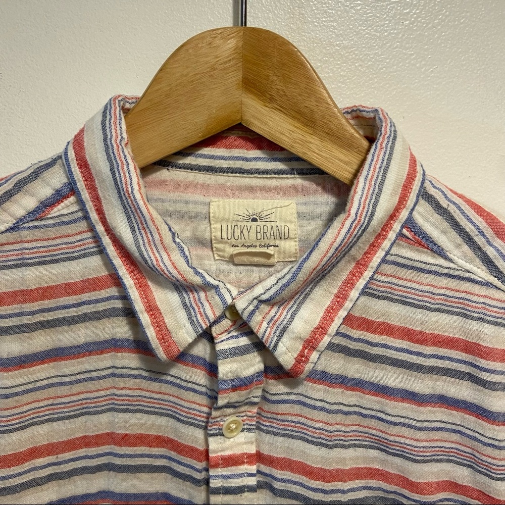 Lucky Brand Long Sleeve Stripe Soft Cotton Button Up Shirt Men’s Small (Tag Med)